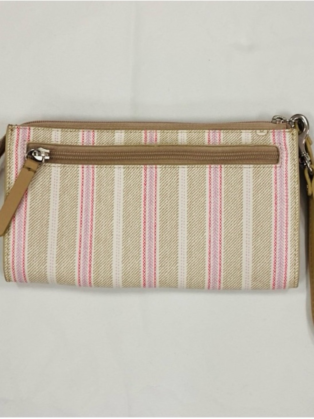 COACH Striped Beige and Pink Wristlet